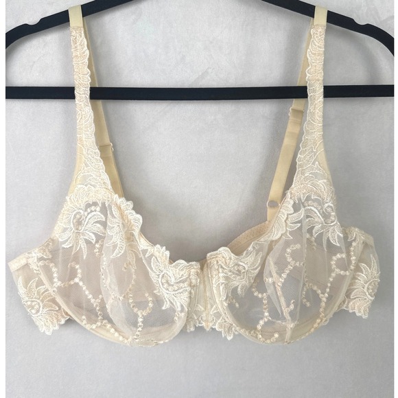 Lunaire Other - Lunaire Versailles Lace Unlined Underwire Bra 40C Cream Beige Sheer Mesh 140-11